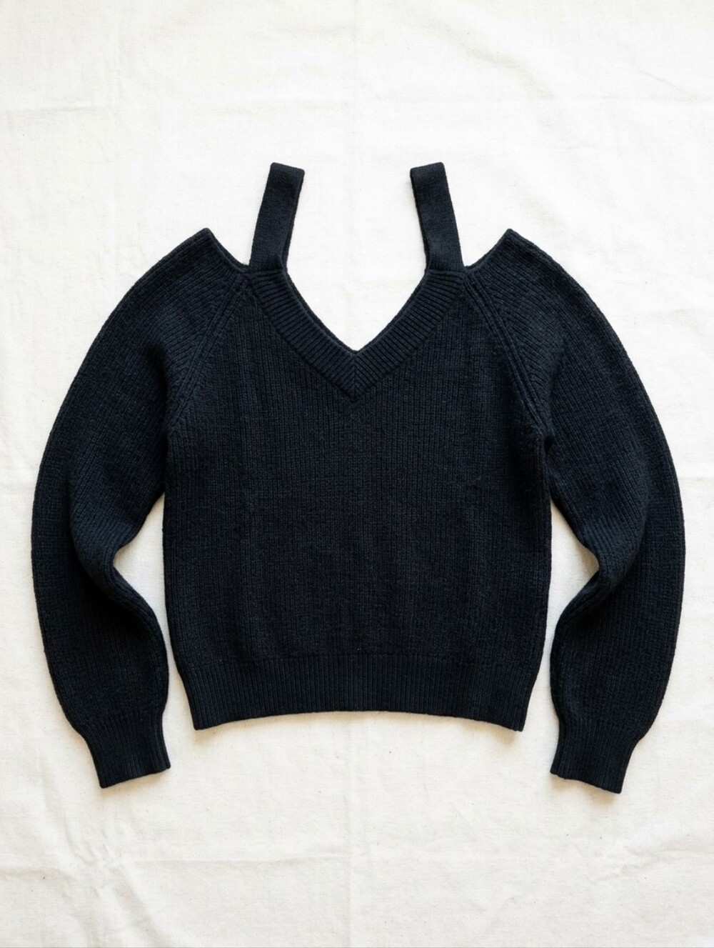 Brand NEW Black Cold-Shoulder V-Neck Women's Sweater